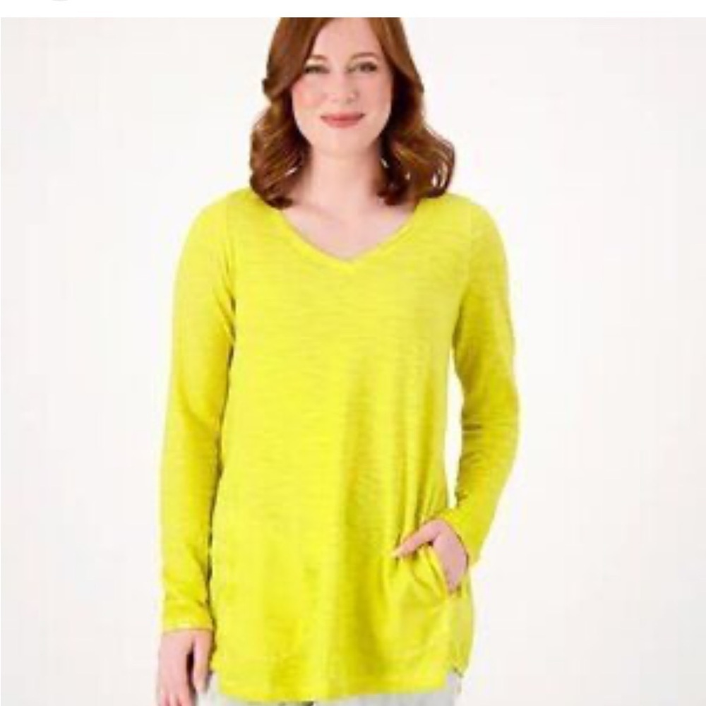 LOGO by Lori Goldstein Embroidered Long Sleeve Yellow Top sz XS